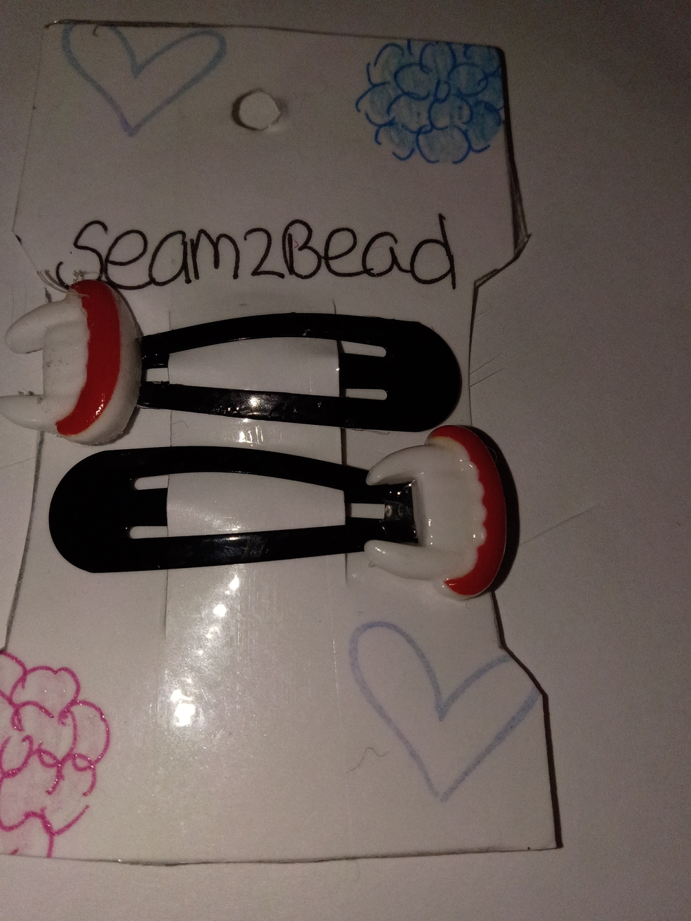 Kids Black Hair Clips with Red & White Charm - Set of 2